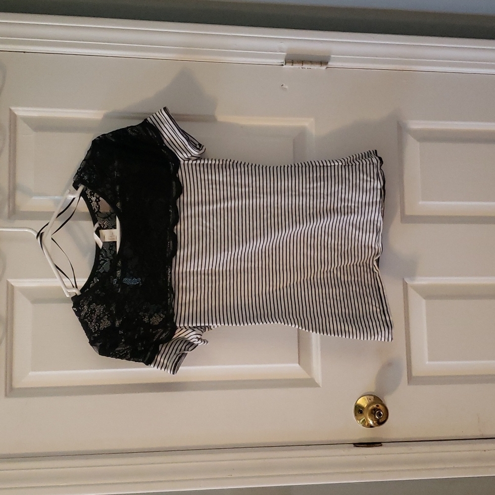 A black and white lace Stripe tee.